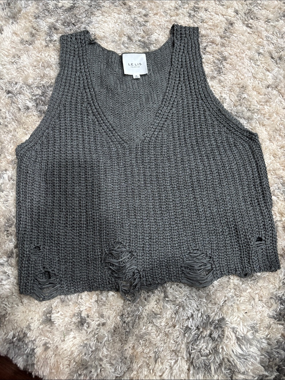 Le Lis Charcoal Distressed V-Neck Knit Tank